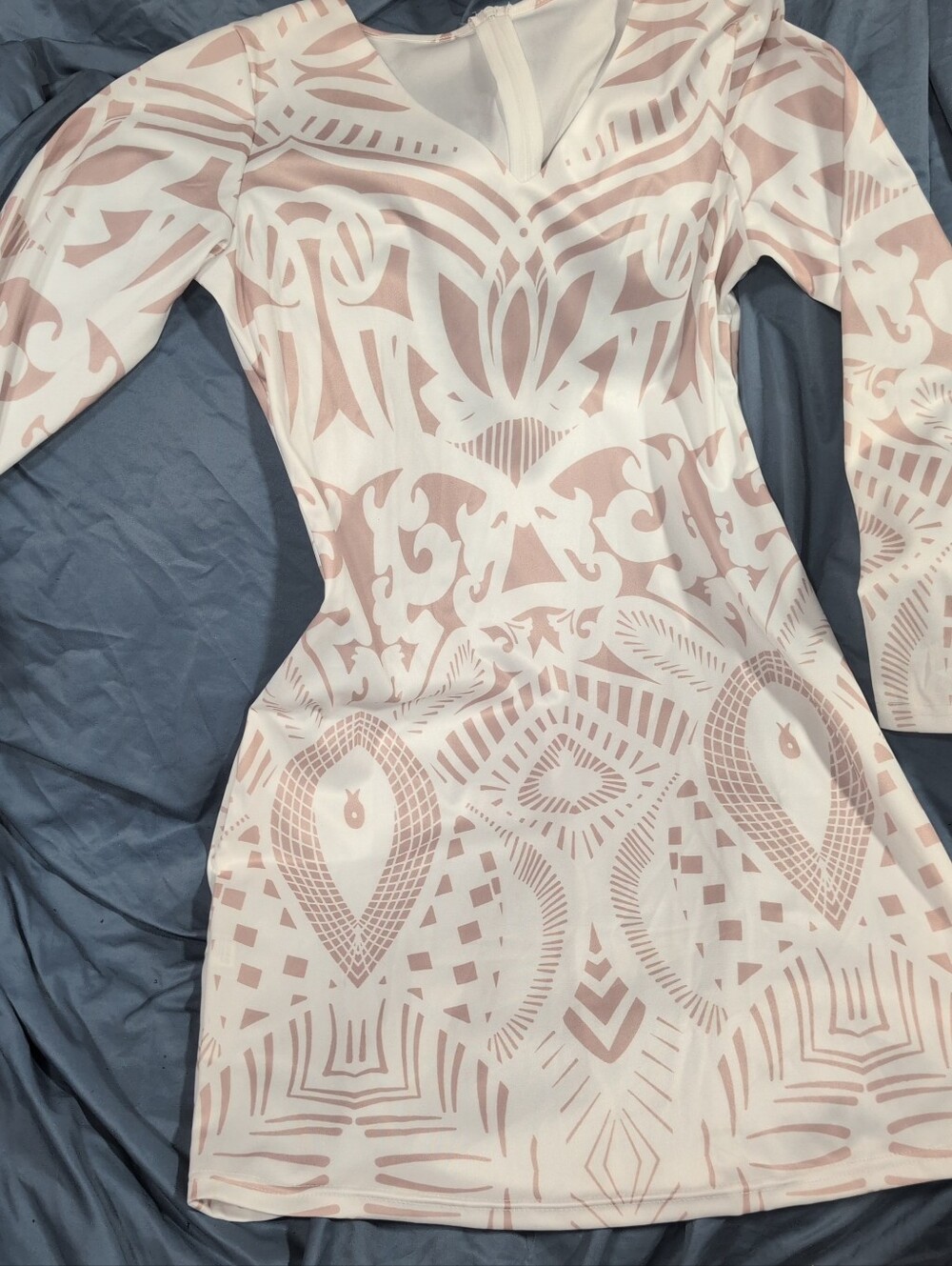 SHEIN Pink & White Printed Long Sleeve Dress